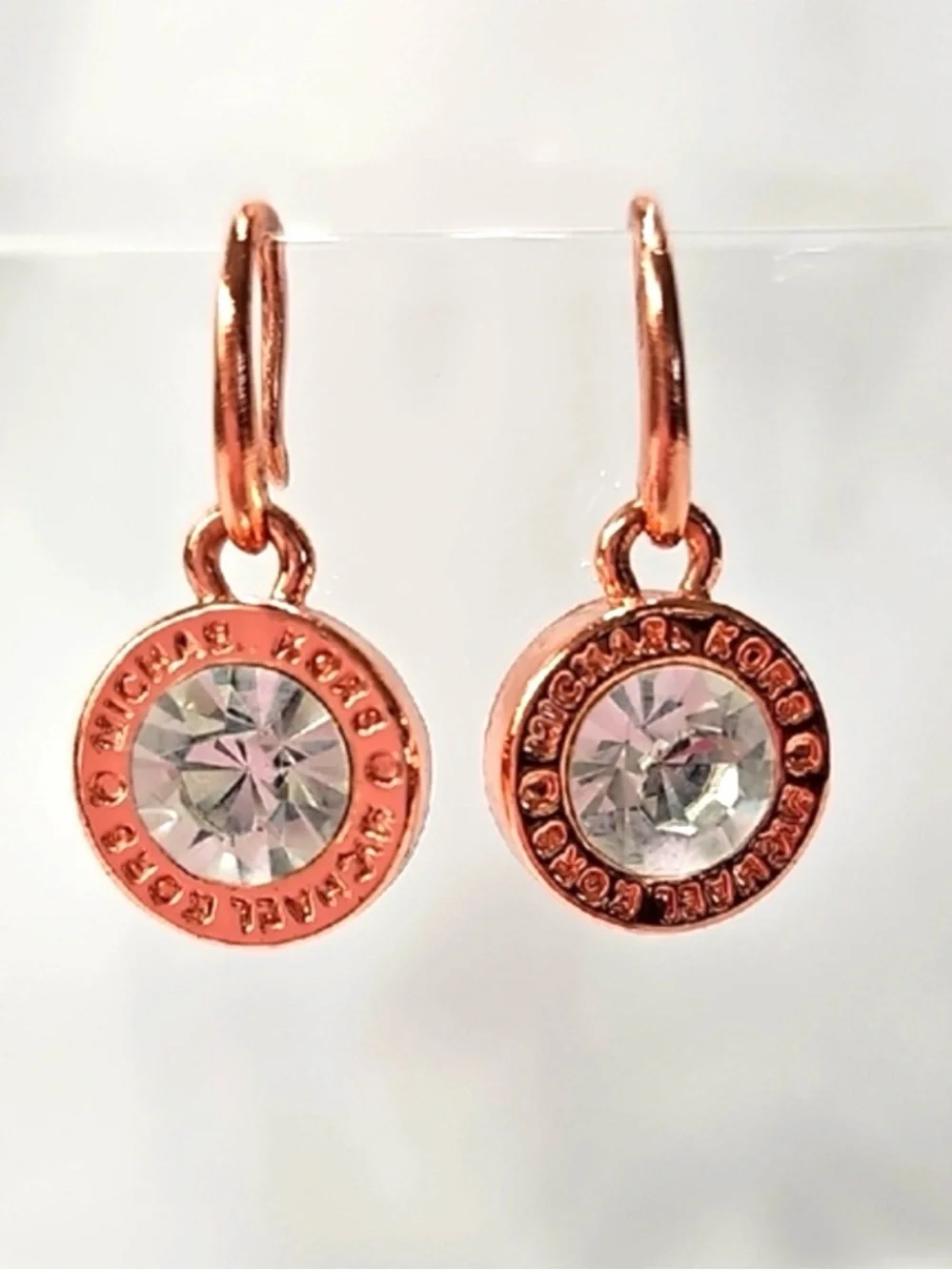 Michael Kors Brilliance Rose Gold Crystal Drop Earrings NWT w/MK Velvet Dust Bag
